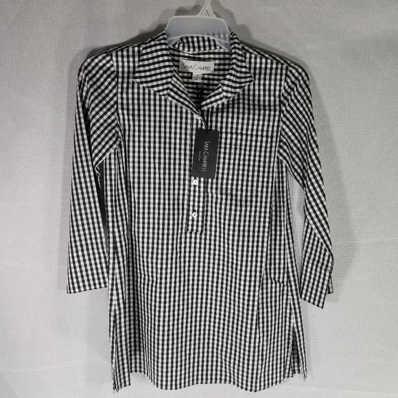 Sara Campbell XS Black White Collared Striped Button Down Tunic Dress Shirt NWT - Picture 1 of 8